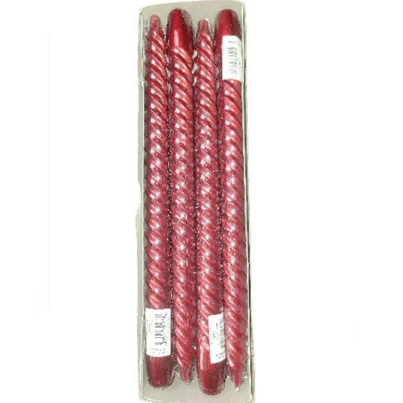 12 In Metallic Red Spiral Taper Candles X4