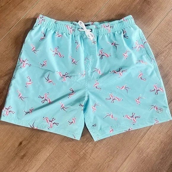 Ocean Current Men 32 Waist Swim Board Shorts Green Pink Flamingo Fast Dry Trunks