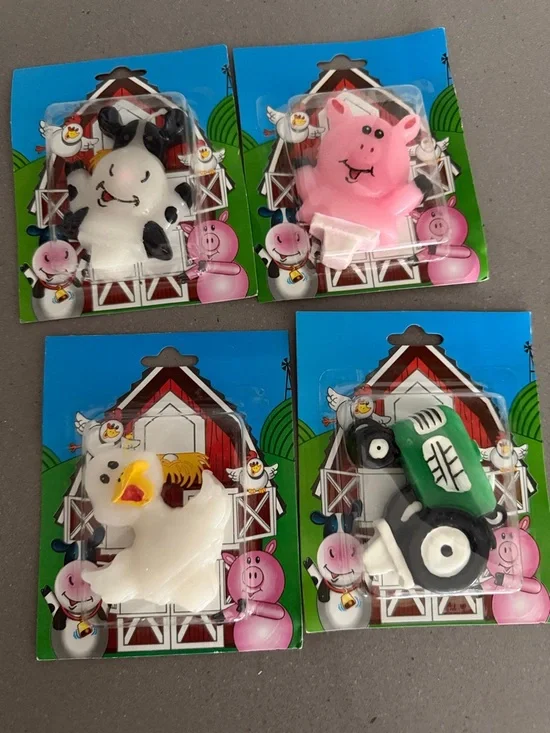Farm Animal & Tractor Set - White, Pink, Green, Black candles