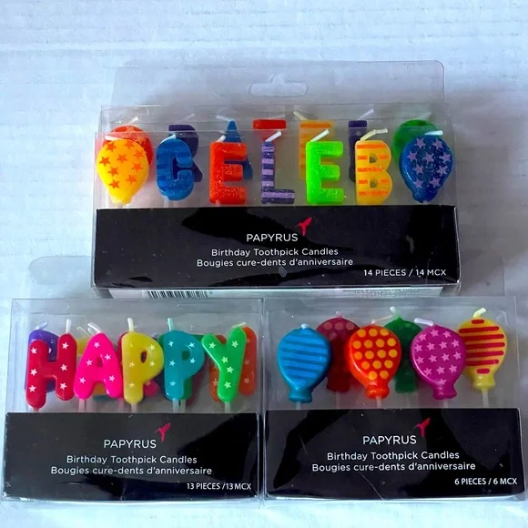 Papyrus 3 Pks Birthday Cake Toothpick Candles Balloons Celebrate Happy Birthday