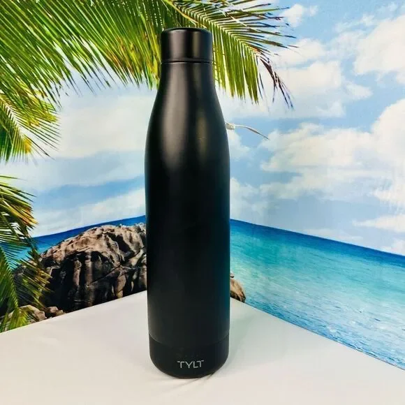 TYLT 19oz Smart Water Bottle with Built-In Power Bank Charger – Matte Black