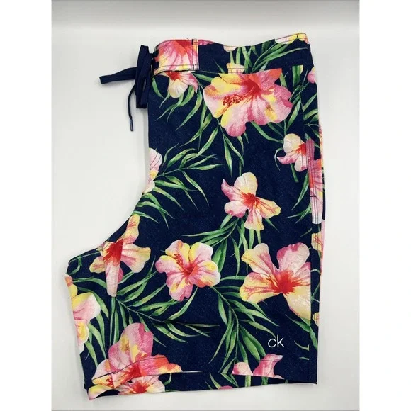 Calvin Klein Blue Floral Swim‎ Trunks Lined Quick Dry UPF 40+ Men's Size Large