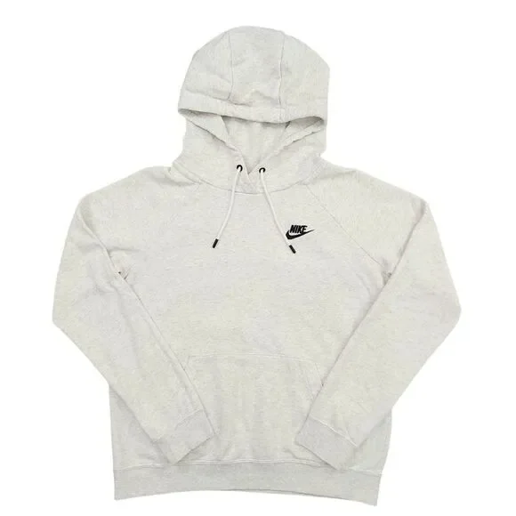 Nike Sportswear Club Fleece Pullover Hoodie Womens Small Gray White Workout Top