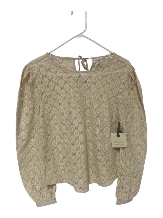 Anthropologie Hinge Beige Floral Lace Long-Sleeve Blouse