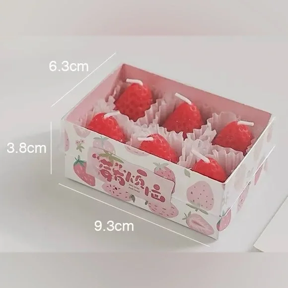 Cute Strawberry Scented Candles Set – 6 Mini Candles Gift Box