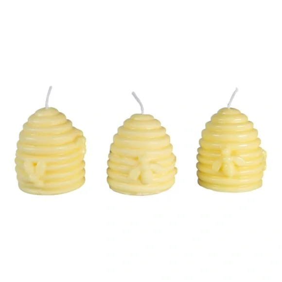 Beehive Honeycomb Yellow Decorative Candles - Set of 3