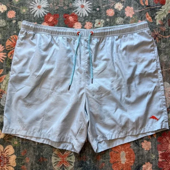 Tommy Bahama Relax Mens 2XB Blue Jacquard Palm Tree Swim Trunks Board Shorts