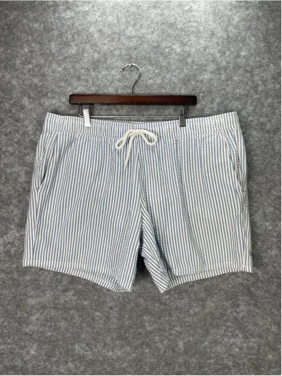 J.CREW Shorts Mens 2XL Blue Stripe Flex Swim Trunks Drawstring Lined Stretch