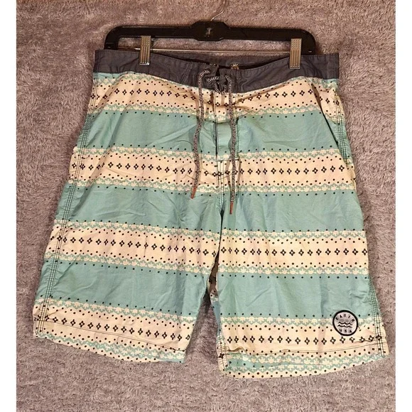 Katin USA Mens Board Shorts Size 33 Surf Beach Swim Trunks Floral Polka Dot