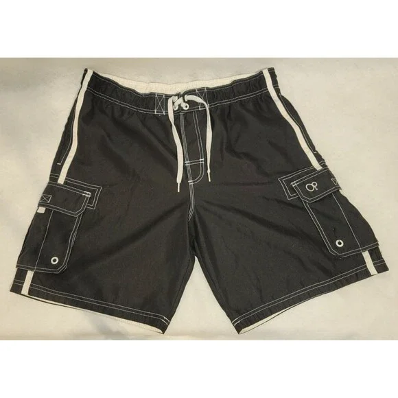 Ocean Pacific (OP) Men's Board Shorts Swim Trunks Black Cargo Size L (36-38)