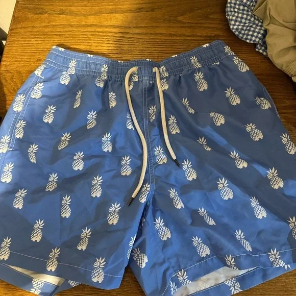 Blue Pineapple Print Swim Shorts