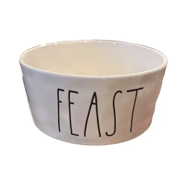 Rae Dunn Pet Bowls FEAST DINE 6” x 3” Dog White and Black Letter