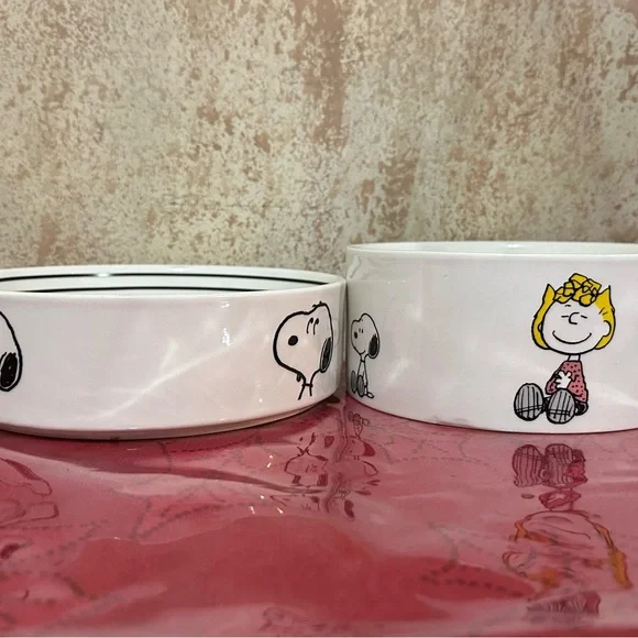 Peanuts White Ceramic Pet Bowls with Snoopy & Friends