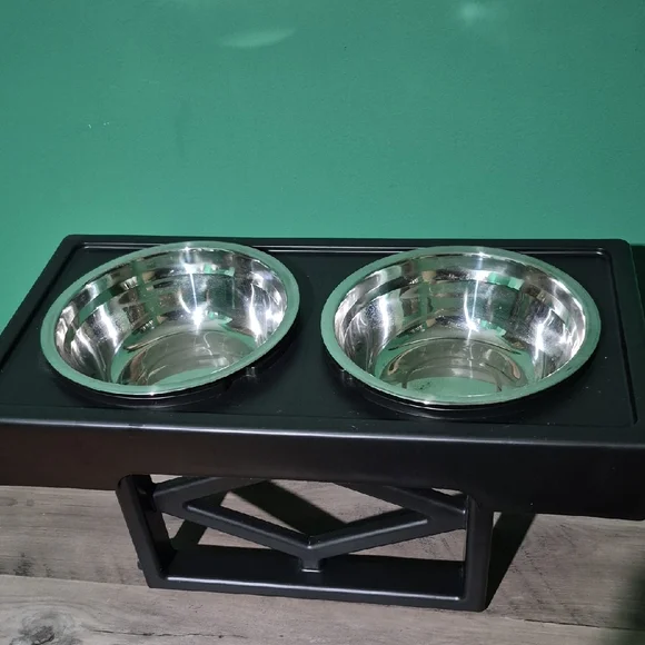 Elevated Pet Feeder with Silver Bowls