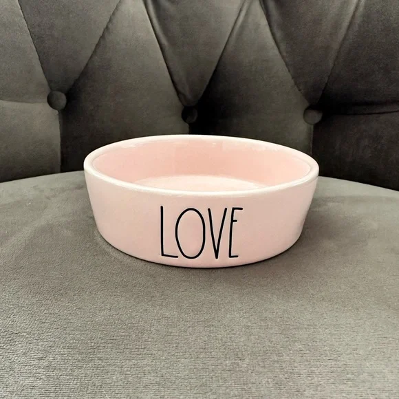 Rae Dunn Ceramic Pink LOVE Pet Bowl