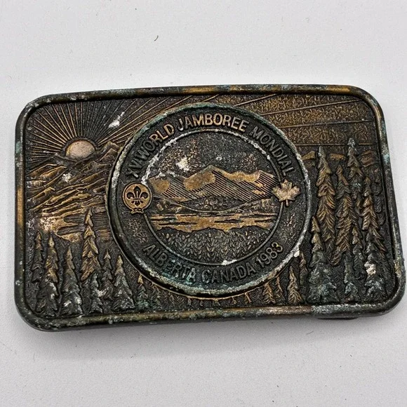 Vintage XV World Jamboree Mondial 1983 Alberta Canada Scout Belt Buckle Souvenir