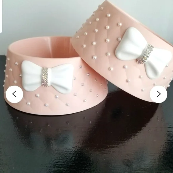 Pink bling pearl pet bowls