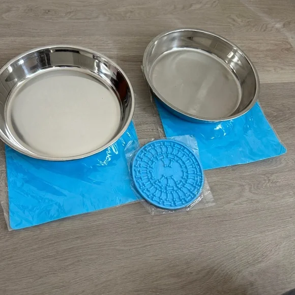 Stainless Steel Large Dog Bowls Set of Two with Grip Mats to Prevent Sliding
