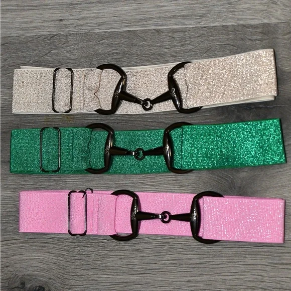 Set of three belts 1.5” Sparkle Equestrian Snaffle Belt One Size pink green gold