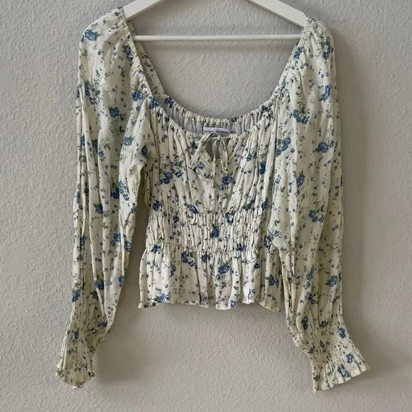 Revolve Faithfull the Brand Long Sleeve Smocked Gillian Top Blue Astoria Floral