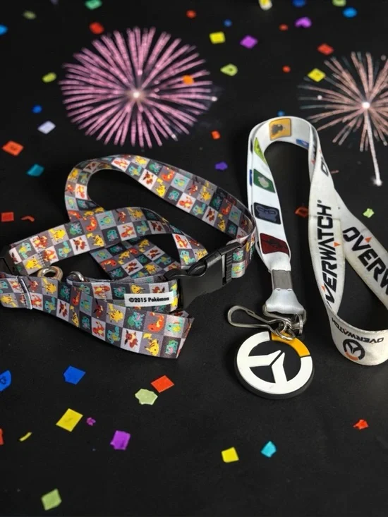 2 Gamer Lanyards 2015 Pokemon & Overwatch Blizzard Entertainment Game Center
