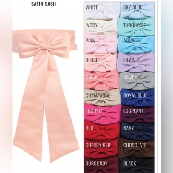 Satin New Flower Girl Sash with Bow adjustable size 2-12 Ivory, Navy or Eggplant