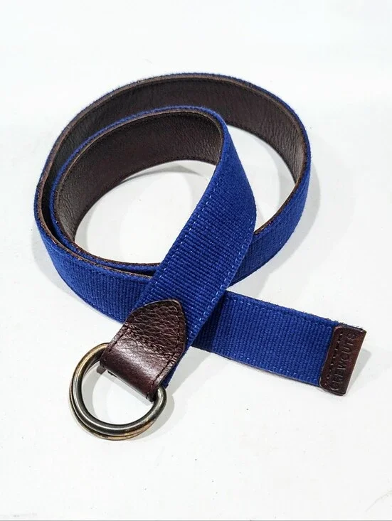 J.Crew Crewcuts Reversible D Ring Belt Blue Webbing Brown Leather Kids 26