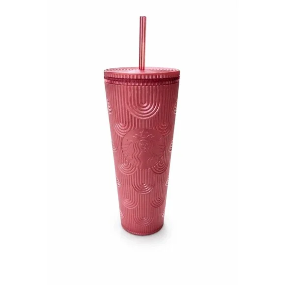 Starbucks Pink Shimmer Swirl Venti 24oz Mermaid Tumbler Siren Shell Cup w/Straw