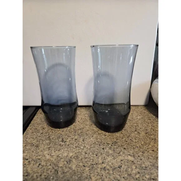 Set of 2 Vintage Libbey APOLLO BLUE 16oz Tumblers Iced Tea Glasses‎ Retro Glass