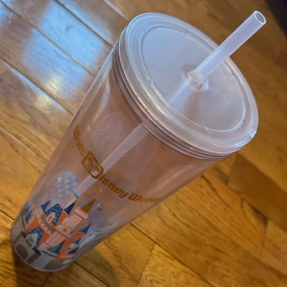 Starbucks Clear Pink Tumbler with Gold Logo and Castle Accent