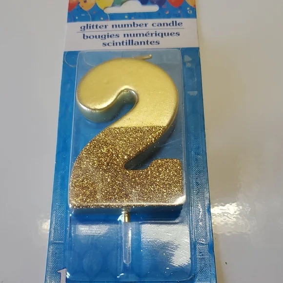Gold Glitter Number 2 Candle Birthday Anniversary Celebration
