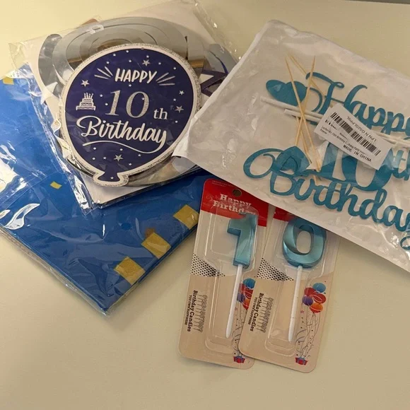 Blue and White 10th Birthday Party Supplies Set