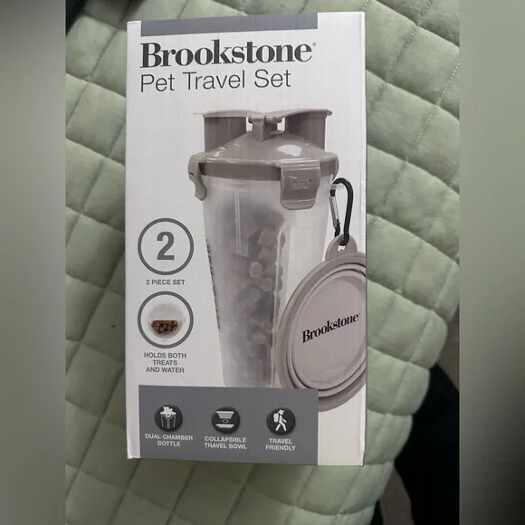 Brookstone Pet Travel 2-Piece Set: Water Bowl & Food container