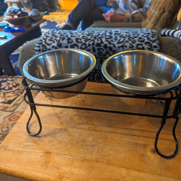NWOT Metal Dog Bowls & Stand