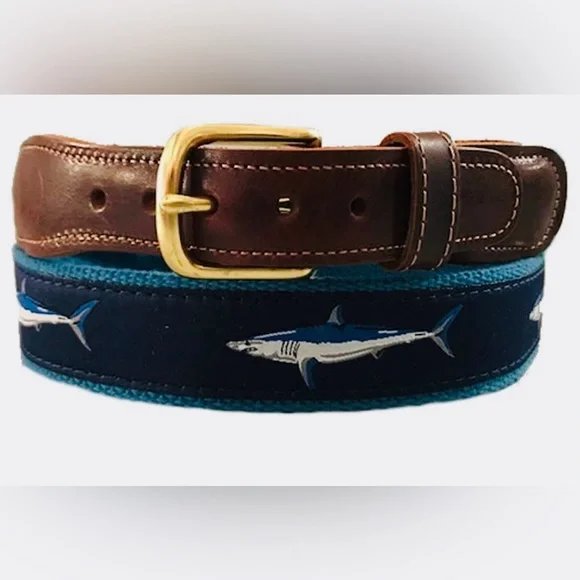 🦈 Preston Boys Nautical Blue Shark Leather Tipped Belt 26