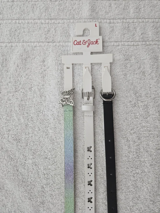 Cat & Jack Girls L 3 Pack Butterfly Glitter Skinny Adjustable Belts Set NWT