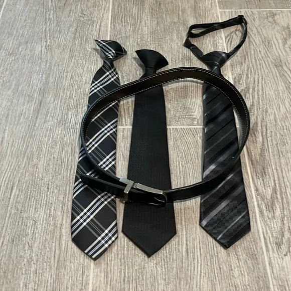 Lot of boys ties for ages 4 to 10 and reversible reversible dress belt
