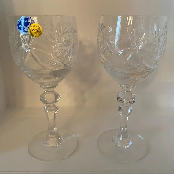 Vintage Hemah Crystal Dessert Wine Glasses Set of 2 Russian Handmade Boho MINT