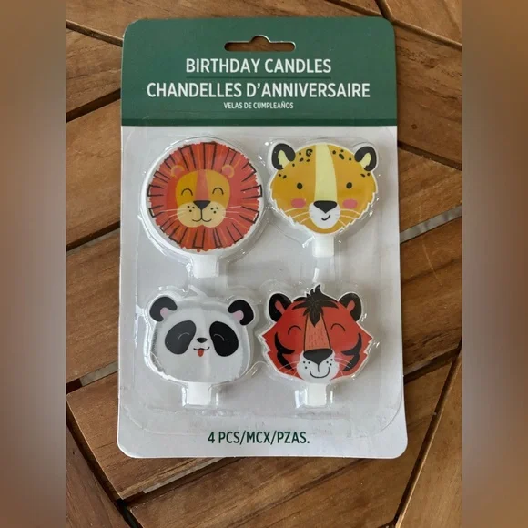 NEW Wild Animal Birthday Candles - Set of 4 Lion Tiger Panda Leopard