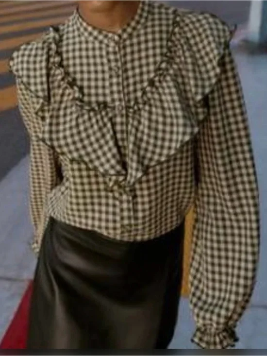 Zara Gingham Ruffle Blouse