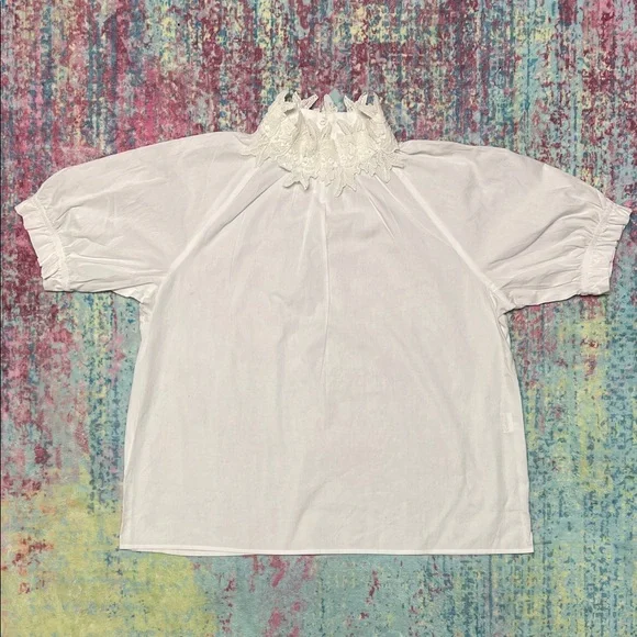 Zara White Lace-Neck Blouse