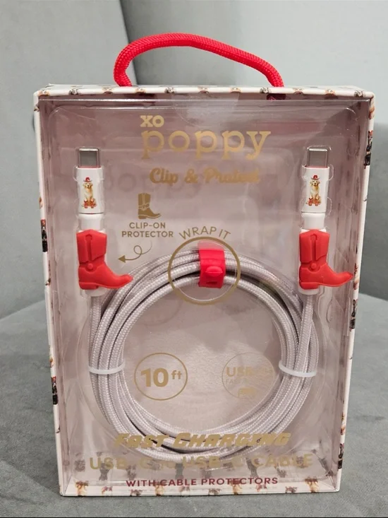 XO Poppy Fast Charging 10ft USB-C to USB-C Cowboy Boot Protecting Cable | NWT