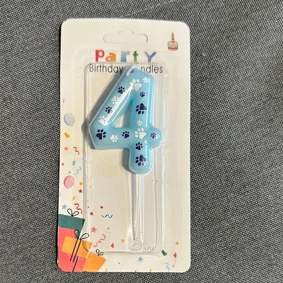 Blue Paw Print Birthday Candle - Number 4