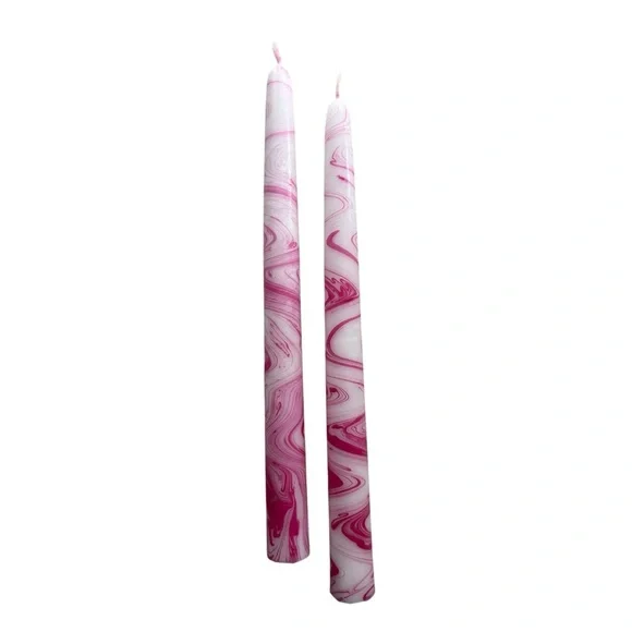 Elegant Pink Swirl Taper Candles set of 2
