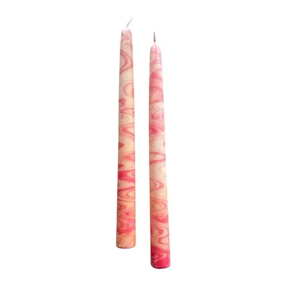 Elegant Peach Pink Swirl Taper Candles set of 2