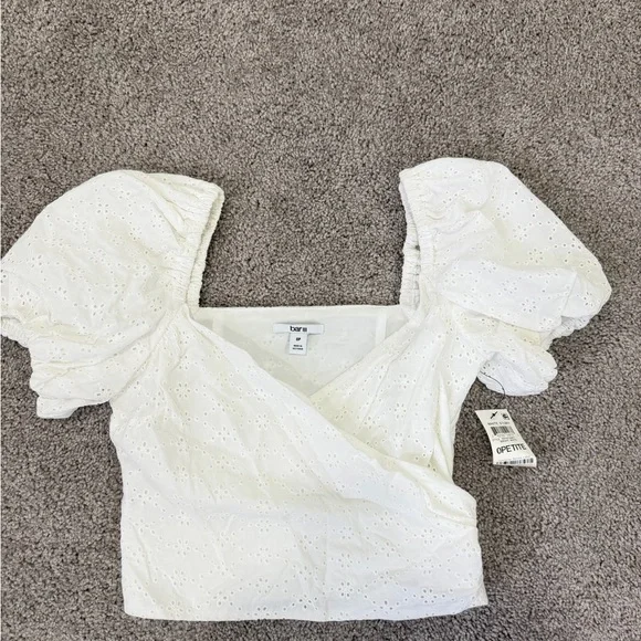 Bar 111 white Puff Sleeve Eyelet Blouse xs NWT