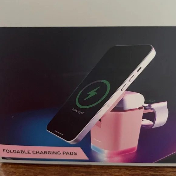foldable 3-in-1 wireless charging stand with integrated LED lighting,.
