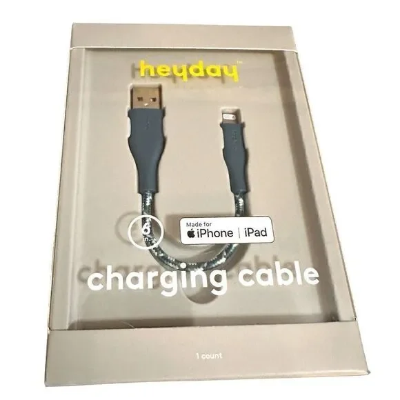 Heyday Round Charging Cable compatible with iPhone to USB-A (Blue) 6 In.