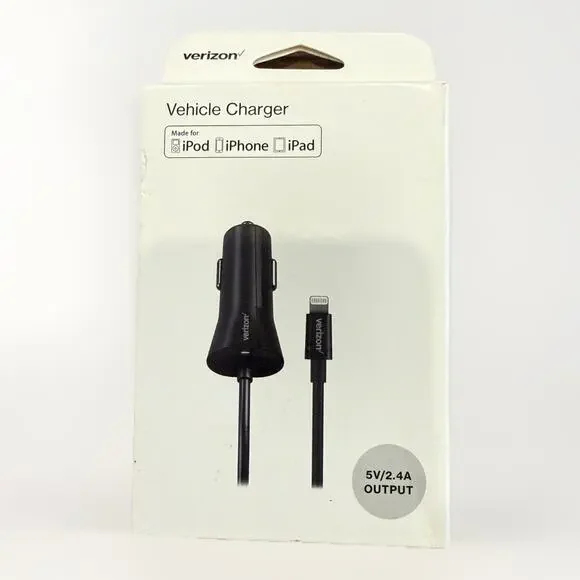 Verizon black 2.4A Coiled Lighting Car Charger for Apple Devices VPC24LGHT-M New