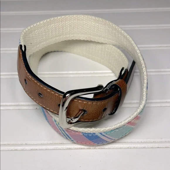 EUC Boys Preppy Pastel Plaid Canvas Belt Size L 30-32